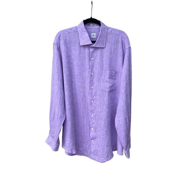 Peter Millar 100% Linen Shirt Purple Lavender Button Front XL Casual Men’s - Picture 13 of 13